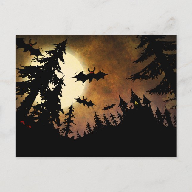 Postal Murciélagos personalizados de Halloween, castillo  (Anverso)