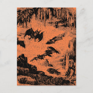 Postal Murciélagos vintage en Naranja Bat Halloween de la