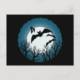 Postal Murciélagos y árboles contra la luna