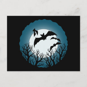 Postal Murciélagos y árboles contra la luna