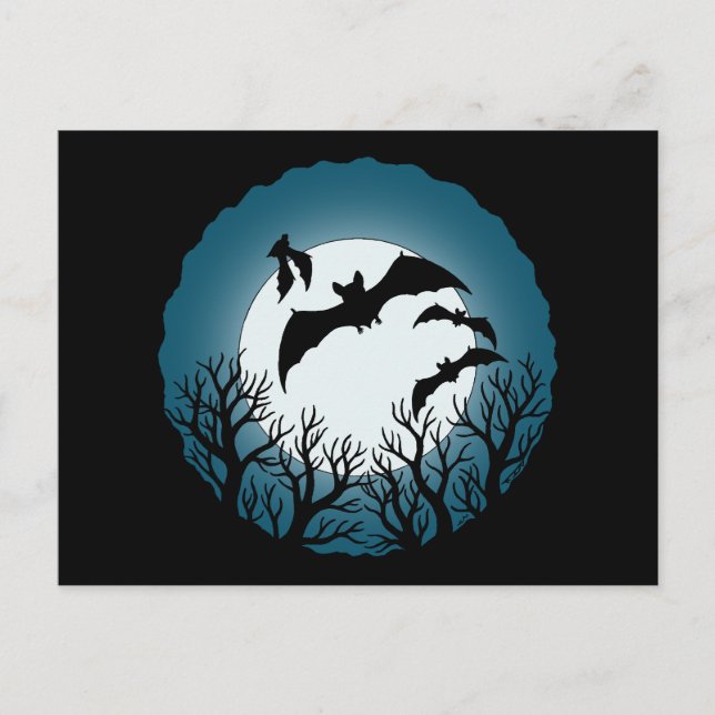 Postal Murciélagos y árboles contra la luna (Anverso)
