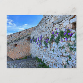 Postal Muro de ladrillo con flores moradas Nauplia Grecia