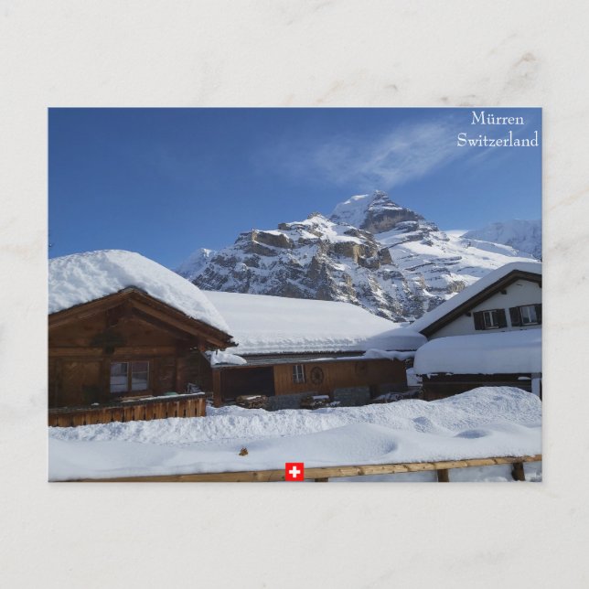 Postal Mürren, Suiza. Chalets de invierno (Anverso)