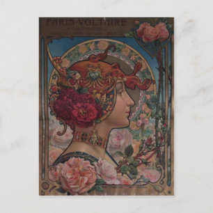 Postal Musa Floral Art Nouveau Vintage Belle Époque