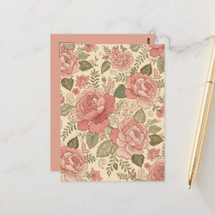 Postal Musa Floral Polvorienta - Estilo Batik Rosa Polvo