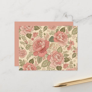 Postal Musa Floral Polvorienta - Estilo Batik Rosa Polvo