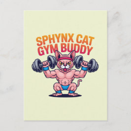 Postal Muscular Sphynx Cat Gym Buddy Cartoon