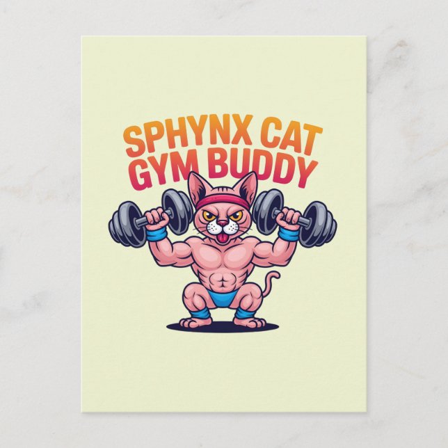 Postal Muscular Sphynx Cat Gym Buddy Cartoon (Anverso)