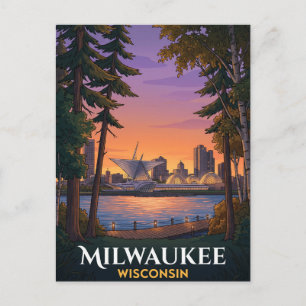 Postal Museo de Arte de Milwaukee Wisconsin junto al Lago