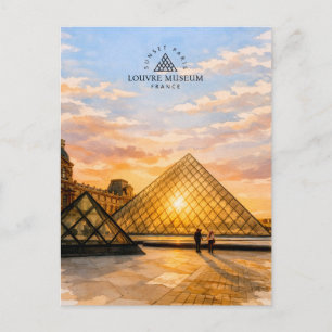 Postal Museo del Louvre Atardecer París Francia   Acuarel
