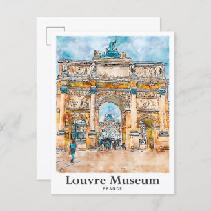 Postal Museo del Louvre Francia Watercolor Mano dibujada