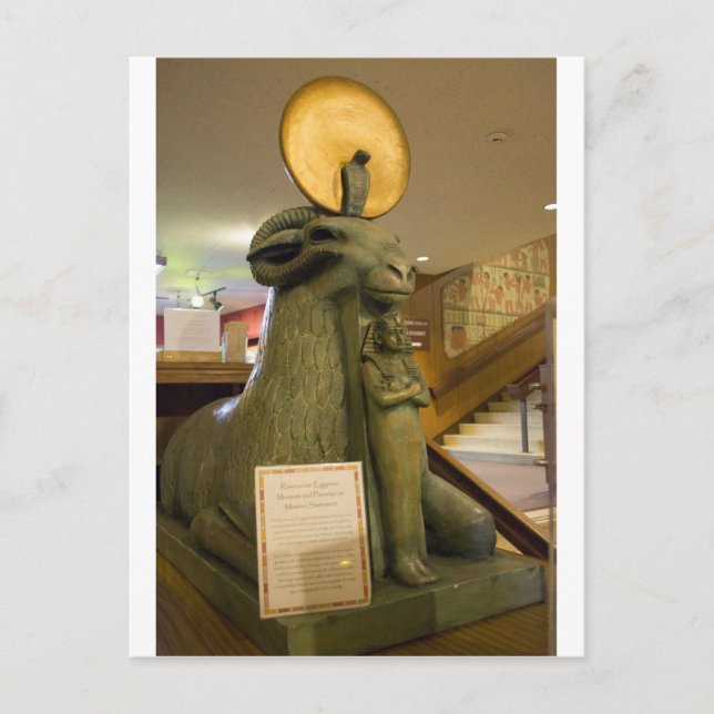 Postal Museo Egipcio de San José, estatua de Ram (Anverso)