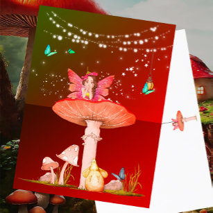 Postal Mushroom Fantasy Fairy Stars quemado Naranja