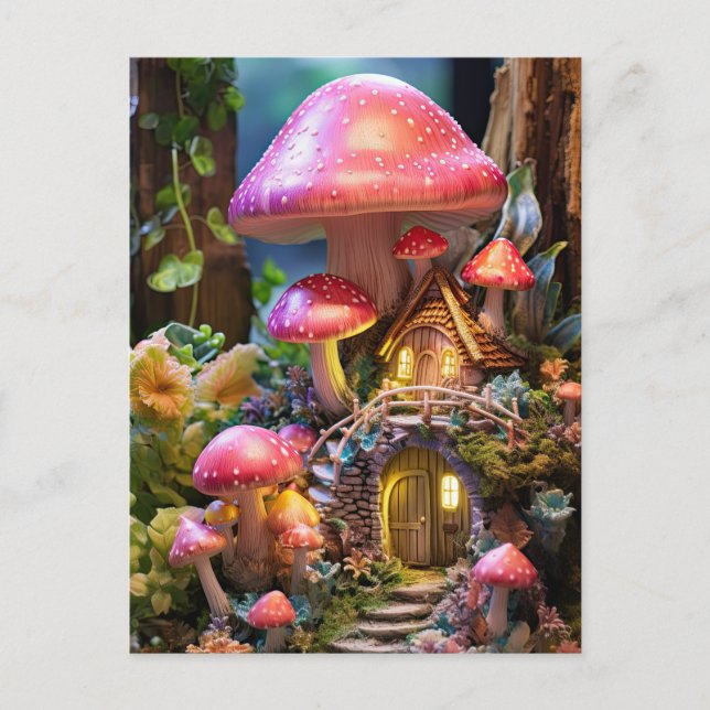 Postal Mushroom House Fairy Garden Encantado Bosque (Anverso)