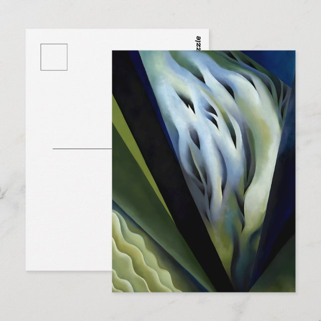 Postal Música azul y verde de Georgia O'Keeffe (Anverso / Reverso)