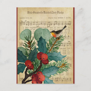 Postal Música Cute Vintage Christmas Bird