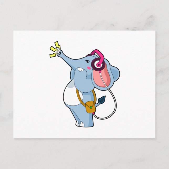 Postal Música de auriculares de elefante (Anverso)
