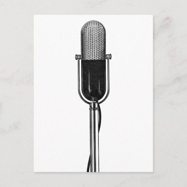 Postal Música de época, micrófono retro de moda antiguo (Anverso)