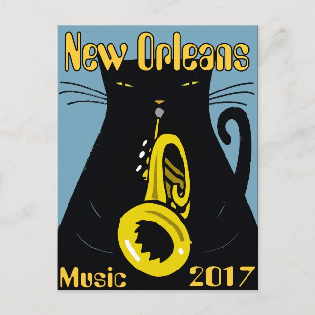 Postal Música de gato gordo de Nueva Orleans 2017 (Anverso)