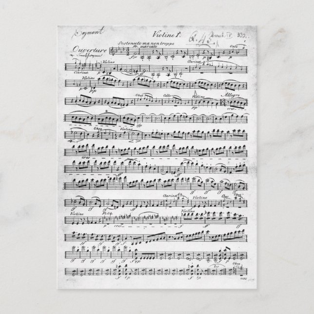 Postal Música de hoja para la apertura al "Egmont" (Anverso)