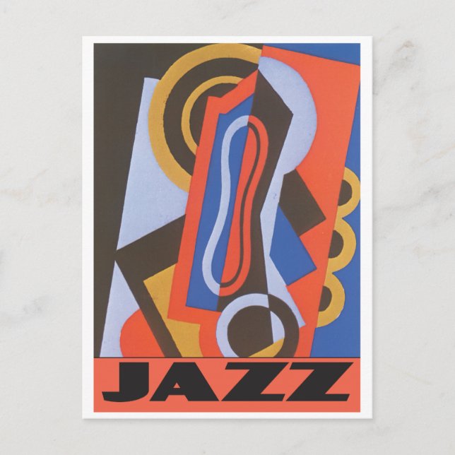 Postal Música de jazz con estampado Art Deco (Anverso)