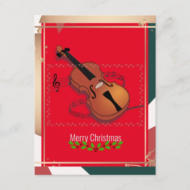 Postal Música de violín de navidades, colorida, (Anverso)