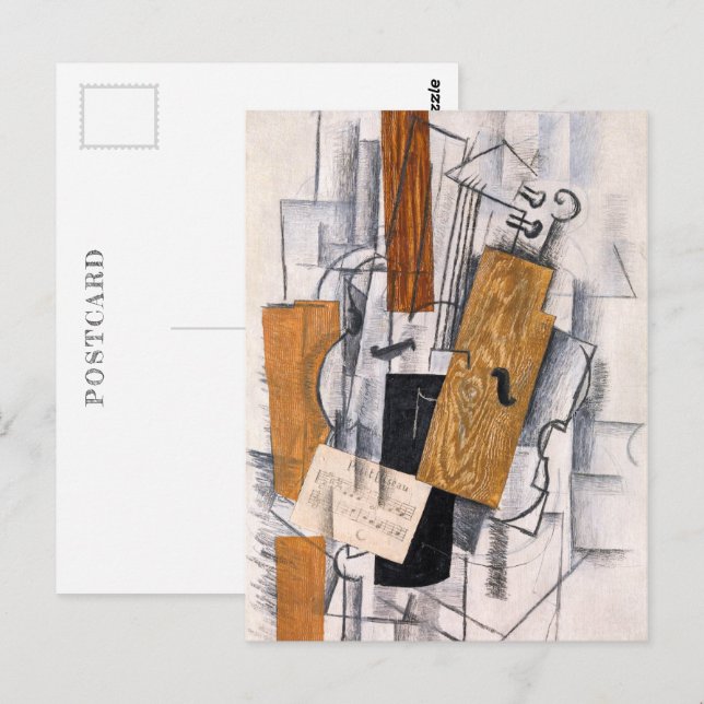 Postal Música de violín y chapa | Georges Braque | (Anverso / Reverso)