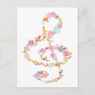 Postal música floral romántica temblor clef