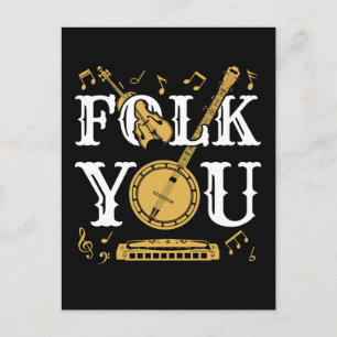 Postal Música Folk Humorística Músico de Banjo
