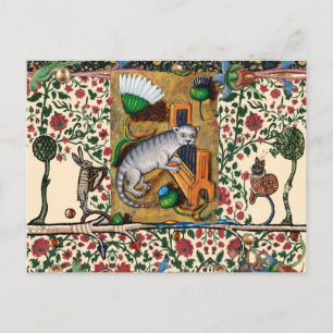 POSTAL MÚSICA RARA DE BESTIARIO MEDIEVAL,GATO TOCANDO ÓRG