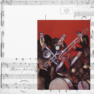 Postal Música vintage, banda de jazz musical Art Deco imp