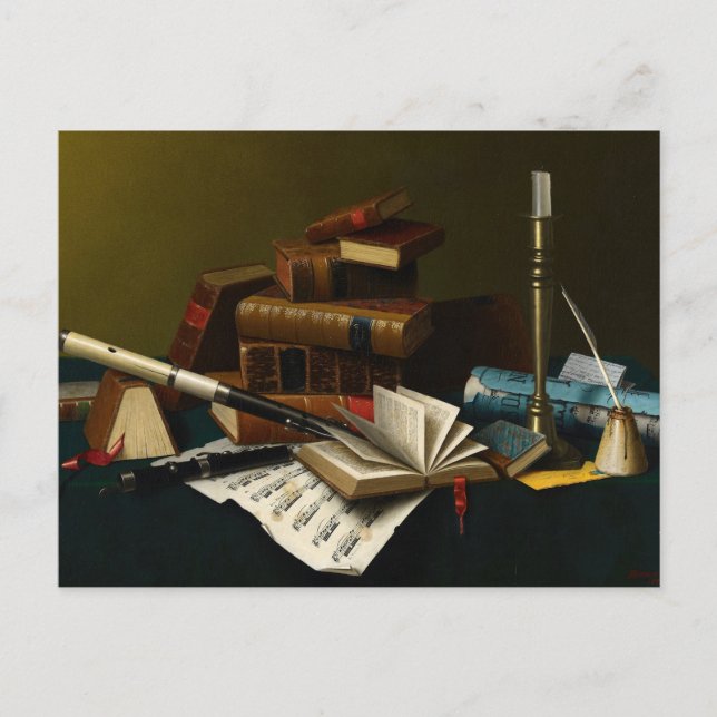 Postal Música y literatura de William Michael Harnett (Anverso)