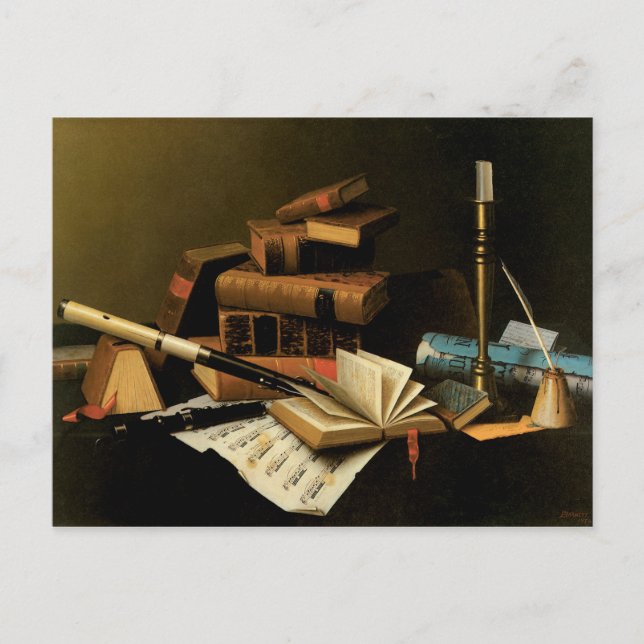 Postal Música y Literatura por William Harnett, Arte Fino (Anverso)