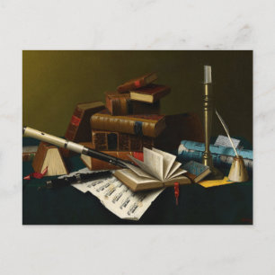 Postal Música y Literatura por William Michael Harnett