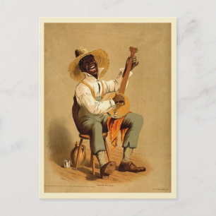 Postal Músico afroamericano de banjo de la década de 1910