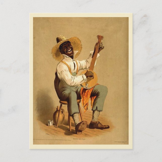 Postal Músico afroamericano de banjo de la década de 1910 (Anverso)