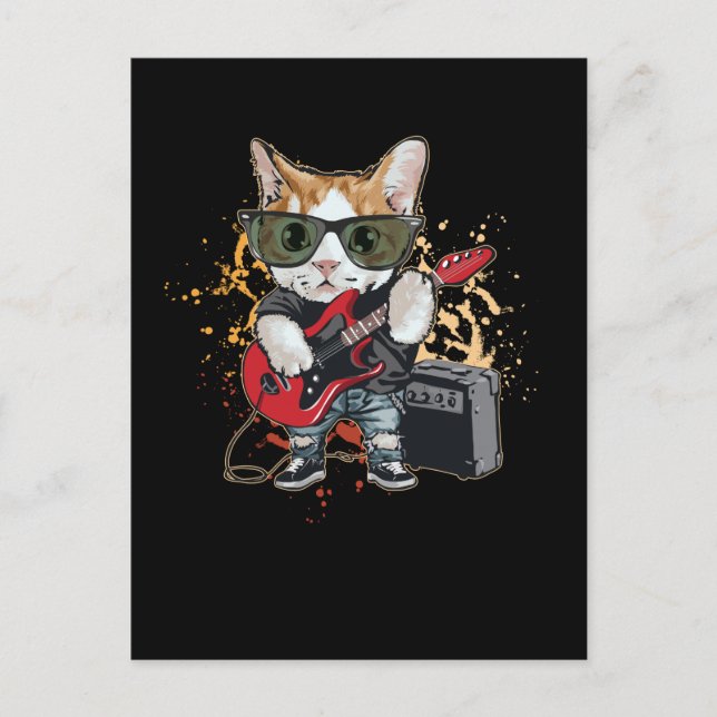 Postal Músico de rock and Roll Guitar Cat (Anverso)