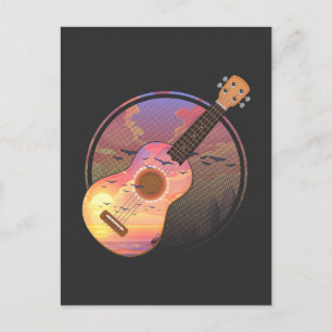 Postal Músico de ukelele vintage puesta de sol naturaleza