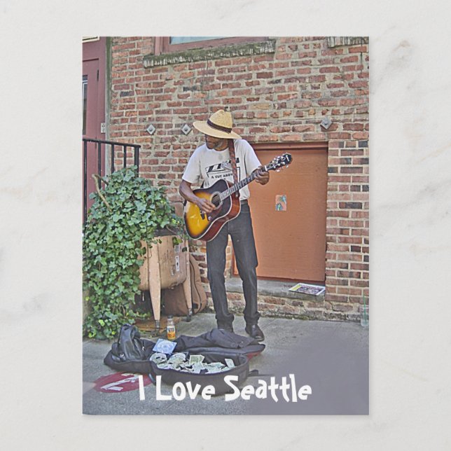 Postal Músico en callejón (Anverso)