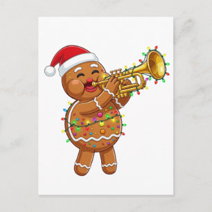 Postal Músico Feliz de Pan de Jengibre Tocando Trompeta N