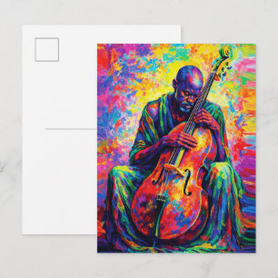 Postal Músico Violonchelista Abstracto Vibrante Colores d