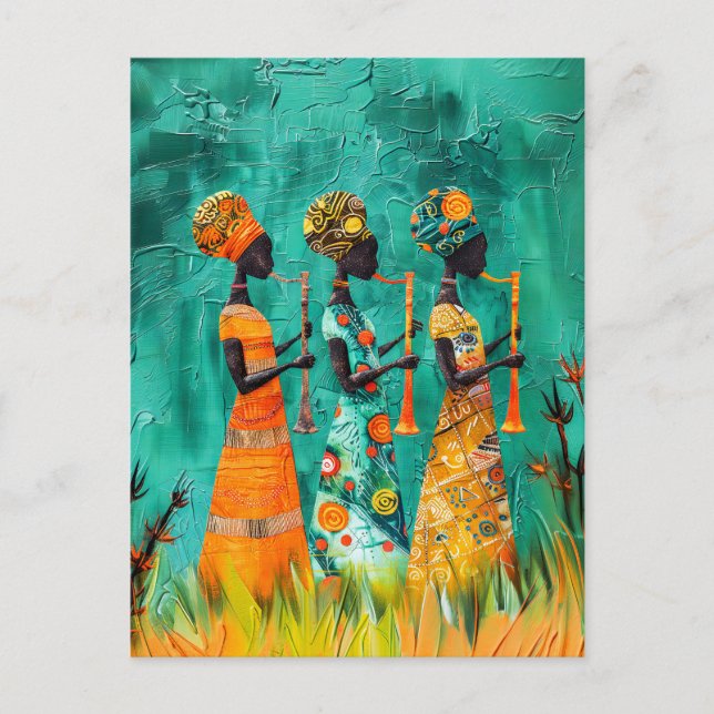 Postal Músicos africanos vestidos con traje tradicional (Anverso)