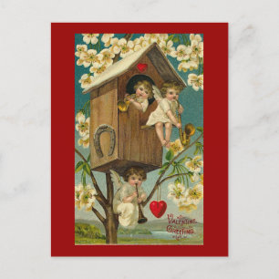 Postal Músicos cupidos en un árbol