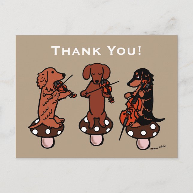 Postal Músicos de Dachshund String Trio Gracias (Anverso)