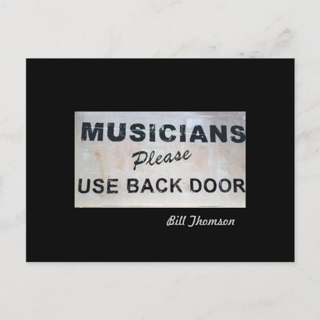 Postal Músicos, Por Favor, Usan La Puerta Trasera (Anverso)