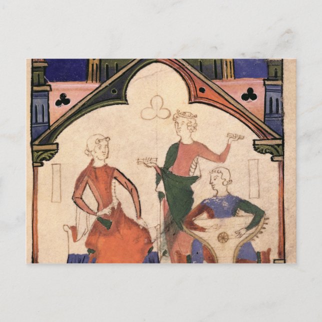 Postal Músicos tocando castañuelas y salterias (Anverso)