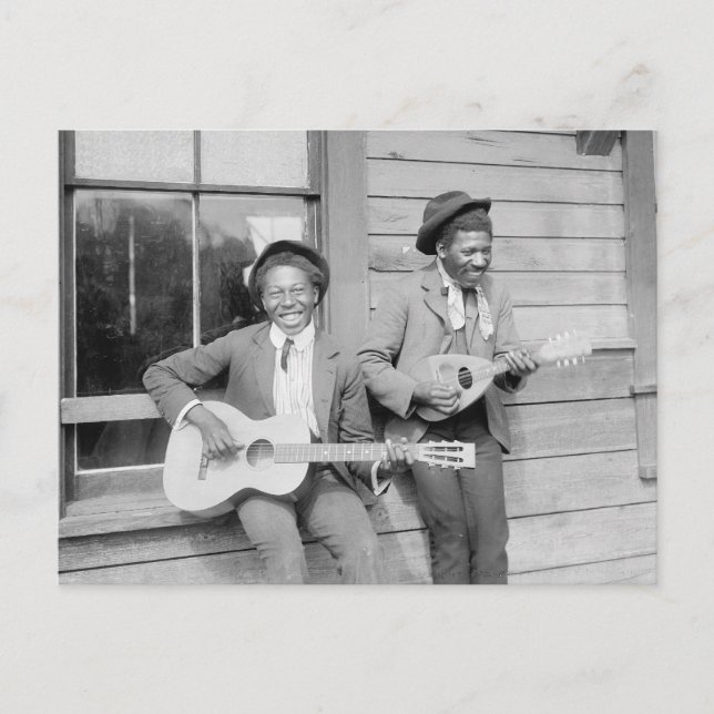 Postal Músicos Viajeros, 1902 (Anverso)