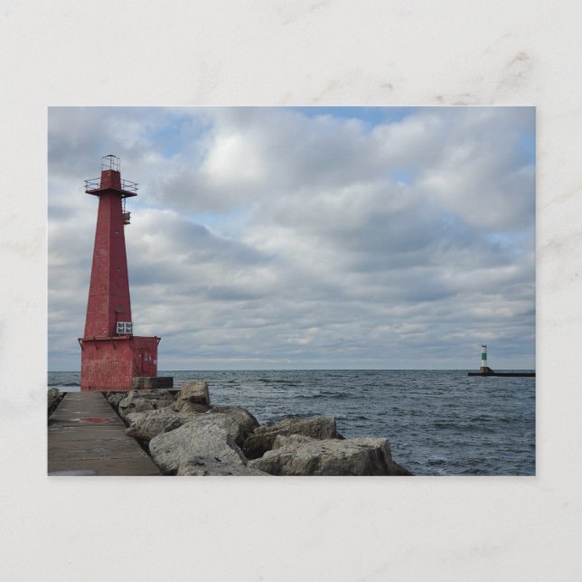 Postal Muskegon South Breakwater Light, Lago Michigan (Anverso)