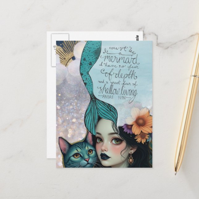 Postal Must Be a Mermaid Mixed Media Collage (Anverso/Reverso In Situ)