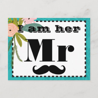 Postal Mustache yo soy su Sr. Verde azulados Props Floral